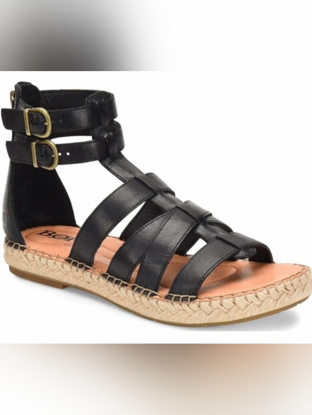 Born San Jacinto Espadrille Gladiator Black Leather Sandals, 8M